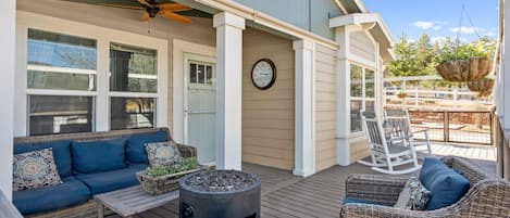 Blue Anvil's wrap around porch with a firepit for those chilly nights.