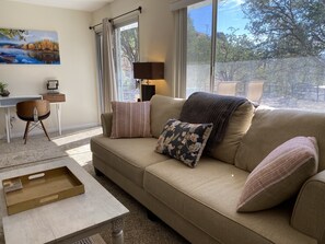 Large picture window in the living room to take in the lakeview.