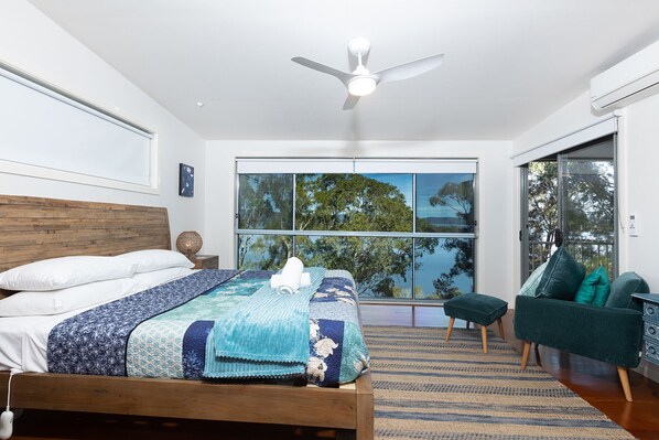 Master bedroom has ensuite and sweeping water views to Barrington Tops & beyond.