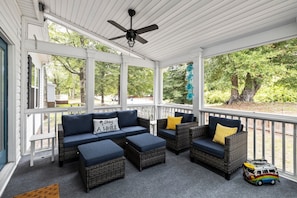 Screened-in porch seating area