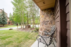 Private patio with seating.