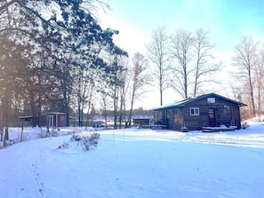 Overview of the cabin after a light snow.