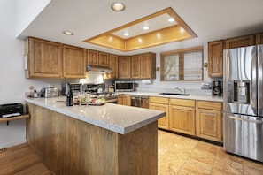 Indoors, Kitchen, Refrigerator, Flooring, Floor