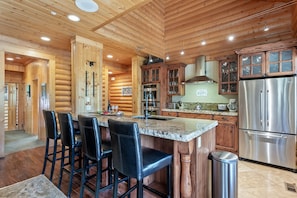 Indoors, Hardwood, Kitchen, Kitchen Island, Refrigerator