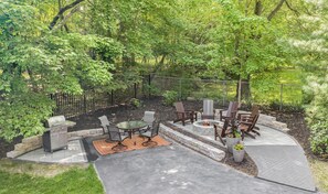 Outdoor seating area in private backyard