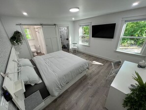 Master bedroom with 55" Roku TV