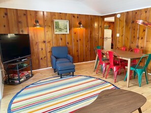 Relax in the living room before settling down for the night.