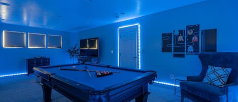 Game Room with Pool Table & Magnetic Darts