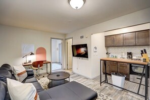 View of living room and kitchen