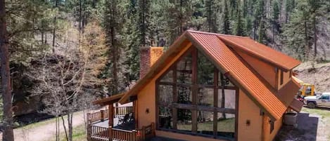 The porch overlooks the creek and a 50' tall rock outcropping!