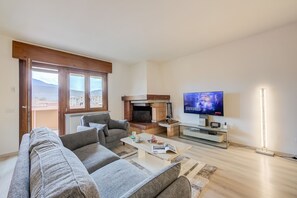 The living room with its large TV