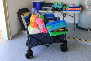 Everything you need for the beach and a wagon to carry it