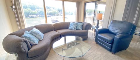 Living room with lake view