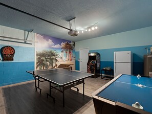 Incredible Game Room with Ping Pong, Air Hockey, and Arcade Games