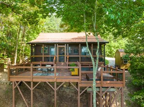 Drone Captured photo of back of cabin facing the mountains! 