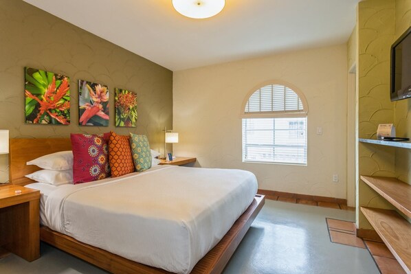 The bedroom features a fabulous king-size bed with a memory foam mattress