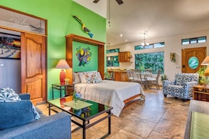 The additional queen-size bed folds down in the livingroom for 2 additional guests.