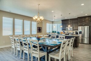 Oversized dining table that seats up to 16