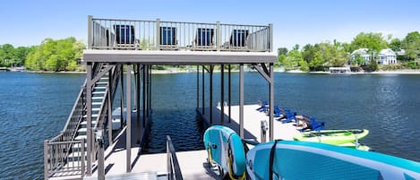 Double Decker Dock, Paddle Boards, Kayaks, Seating