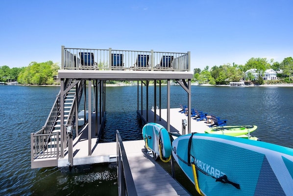 Double Decker Dock, Paddle Boards, Kayaks, Seating