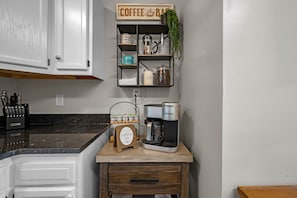 Coffee bar with Keurig k-duo coffee maker and French press!