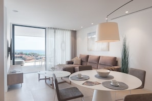 Bright dining room with a sea view