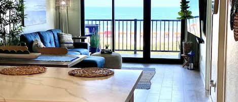 Ocean View straight through the condo and out living room sliding glass doors.