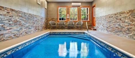 Enjoy the heated indoor pool. Always kept at 82 degrees. 