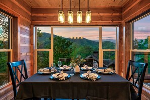 Enjoy a meal with sensational mountain views surrounding the dining room.