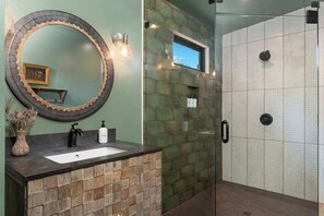 Large bathroom with walk in shower