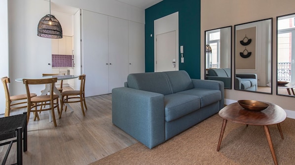 A relaxing and beautiful living area, with a sofa-bed, ready to receive you for your lovely stay #lovely #relaxing #portugal #pt #lisbon