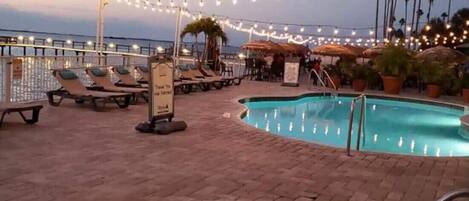 Public pool and hot tub on resort property