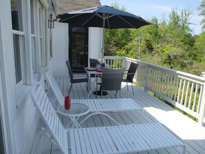 The water side deck is a popular place to gather