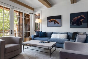 Living Area with Gas Fireplace and Patio