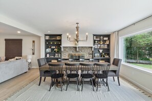 Large dining table with seating for 10.