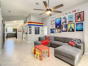 Admire the well-decorated wall in this inviting living space!