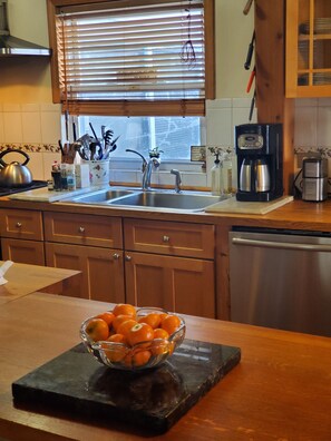 Kitchen with ample counter tops as well as well stocked equipment