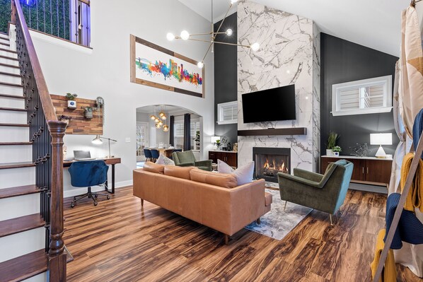 Two story living room that gives you an open air feel 