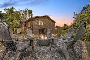 Fire pit and pedestal charcoal grill & outdoor seating. BYO firewood and charcoal