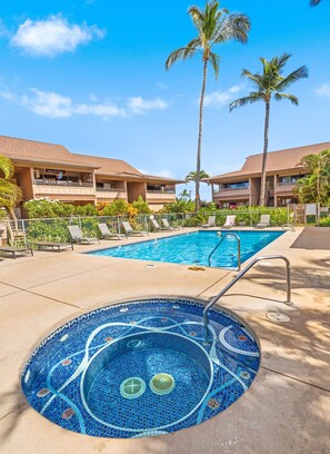 Enjoy a refreshing swim in the spacious pool or relax in the inviting hot tub.
