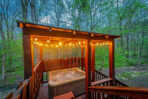 Private hot tub with fairy lights