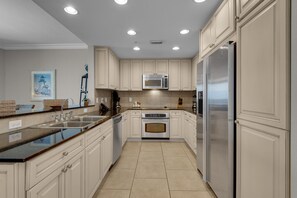 Stainless steel appliances in kitchen