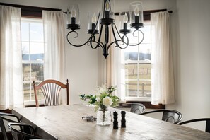 Surround yourself with mountain views at our farmhouse dining table