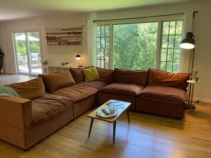 Oversized couch for relaxing as a family.