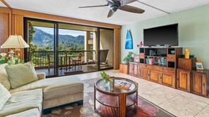 Hanalei Bay Resort #5202 - Living Room & Lanai - Parrish Kauai