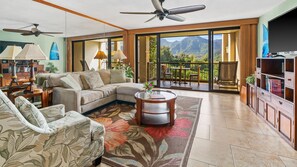 Hanalei Bay Resort #5202 - Living Room & Lanai View - Parrish Kauai