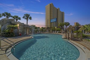 This pool at the resort is fed by 2 waterfall features
