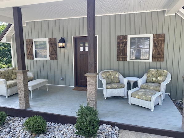 Cozy shaded front porch