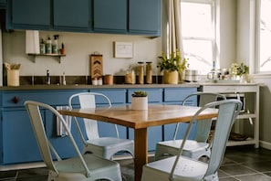 Enjoy simple meals or takeout in our eat in kitchen
