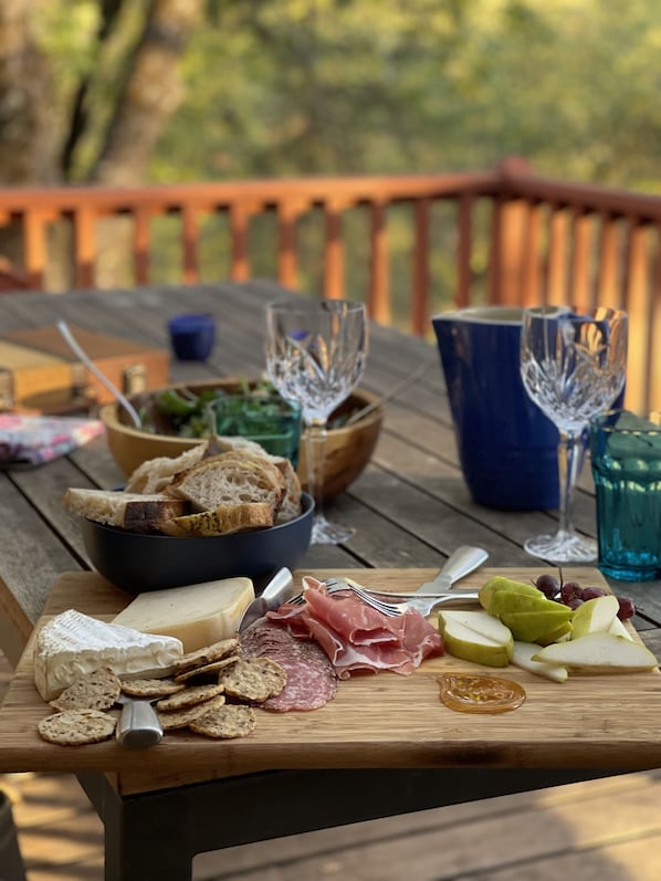 Pour a glass of wine and retire to the deck to indulge in your favorite foods 
